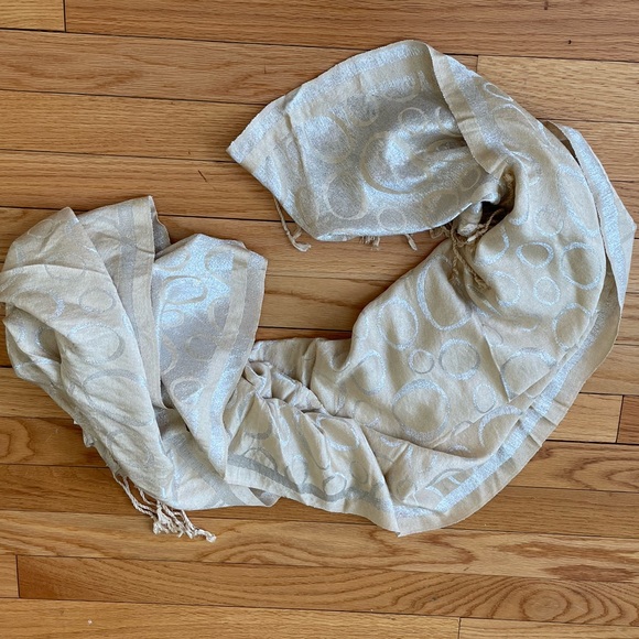 Gold and silver polka dot/ circle print scarf - Picture 5 of 5